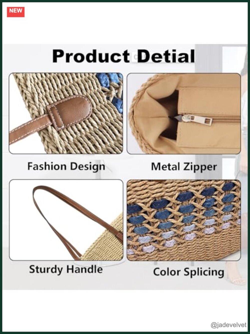 Large Summer Raffia Straw Tote Bag Woven Beach Shoulder Purse - Picture 4 of 6